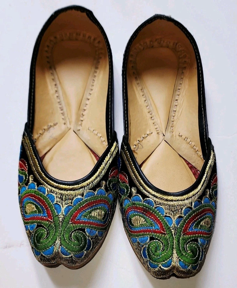 Punjabi Paquistaní Indio Étnico Jutti Khussa Mojri Talla 11 Oro Tila Bordado  Foto 1 de 4