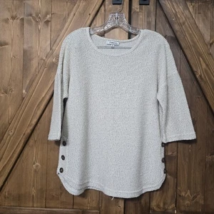 Suéter túnica tejido texturizado Chances R para mujer M crema manga 3/4 botones laterales - Imagen 1 de 6