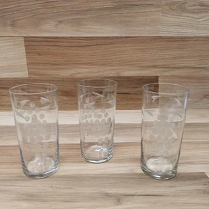 3 x Vintage Grapevine Etched Fine Glass Tumblers - 270ml - Picture 1 of 11