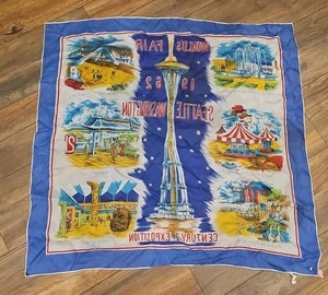 Vintage 1962 Seattle World's Fair Scarf 30"x30" Made of Rayon/Silk in Japan - Picture 1 of 8