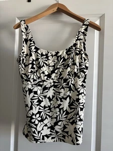 Lands End creme-schwarzes geblümtes Badeoberteil 12 D - Bild 1 von 3