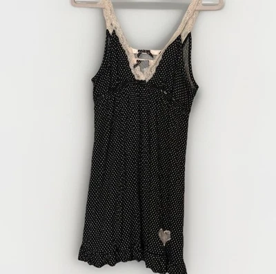 Vintage Betsey Johnson Polka Dot Babydoll Slip Dress Pink Black Medium Coquette - Image 1 of 4