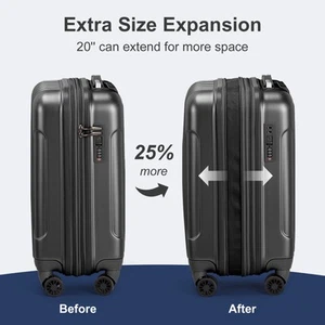 2-Piece Expandable Luggage Set 20"/14" PC+ABS Black Suitcase TSA Lock Spinner Wh - Picture 1 of 7