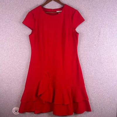 Vestido para mujer London Times 16 rojo con volantes en capas cremallera trasera femenino fiesta cóctel Foto 1 de 4