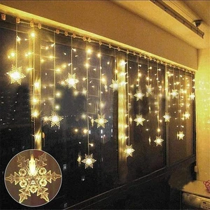 LED Lichterkette Schneeflocke Fenster Lichtervorhang Innen Weihnachtsbeleuchtung - Bild 1 von 16