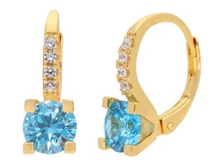 Acalee Jewelry Women ´S Earrings Hoop Silver Gold Plated Zirconia Swiss Blue - Picture 1 of 6