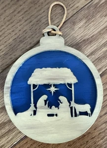 Bemalter Weihnachtsschmuck aus Holz religiös Jesus Maria Josef Krippe 3 7/8 Zoll - Bild 1 von 2