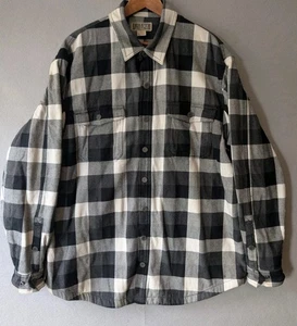 Duluth Trading Co XL Tall Men Plaid Flannel Fleece Lined Shirt Jacket Black Wht - Picture 1 of 13