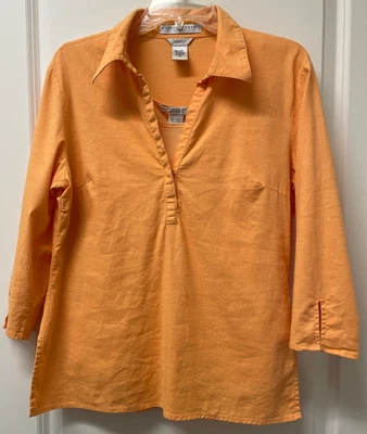 Top túnica Geoffrey Beene de lino para mujer talla 10 con tanque naranja neón - 2 piezas playa Foto 1 de 4