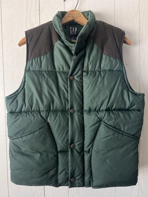 Chaleco acolchado GAP vintage de los 90 para hombre unisex de cuero verde talla L bolsillos esquí al aire libre Foto 1 de 4