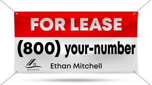 For Lease (Your Number) 13 oz Scrim Vinyl Banner with Hemming and Grommets - Picture 1 of 2