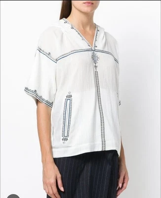 Isabel Marant Sz 6 MEKKI SHSLV EMBROIDERED TOP Cream Cotton - Image 1 of 4
