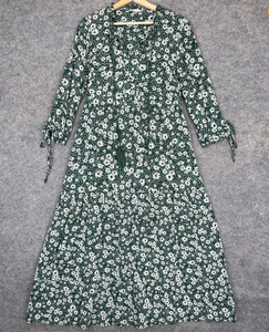 Monsoon Floral Maxi Dress Womens Medium Tie Neck Boho Tiered Flowers Green Long - Picture 1 of 14