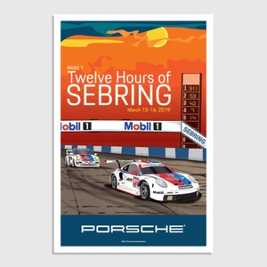 PORSCHE IMSA TWELVE 12 HOURS OF SEBRING 2019 RACE POSTER 12" x 18" NOT PAPER - Picture 1 of 3