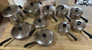 20 pcs Vtg Revere Ware Pre 68 Copper Clad Stainless Steel 1801 w/Lids Pan Set - Picture 1 of 23