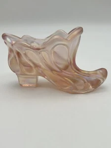 Fenton Iridescent Champagne Pink Satin Legend of the Secret Slipper Shoe Vtg 90s - Picture 1 of 9