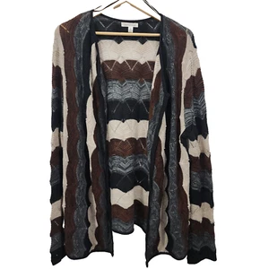 John Paul Richard Peacock Open Knit Cardigan Sweater Womens XL Brown Black White - Picture 1 of 16