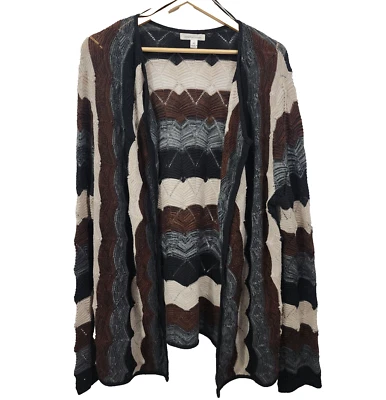 John Paul Richard Peacock Open Knit Cardigan Sweater Womens XL Brown Black White - Image 1 of 4