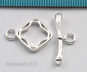 1x STERLING SILVER BRIGHT SQUARE TOGGLE CLASP 12.9mm J038 - Picture 1 of 2