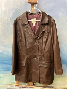 Vintage J Jill brown double breasted leather coat jacket Xl Buttery Soft - Picture 1 of 2