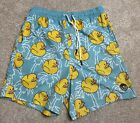 NEFF swim trunks blue & yellow rubber ducky print mens LG swimsuit