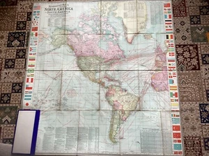 Rare Antique Printed-1907  Map of  World  + Steamer Lines by  Scarborough Map Co - Picture 1 of 14