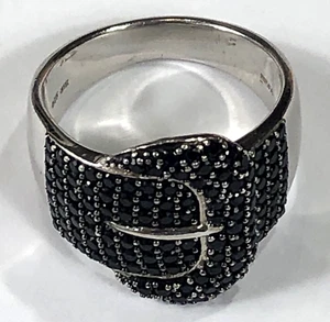 GIE Sterling Silver Ring Buckle Black CZ Pave - Size 9 - Picture 1 of 14
