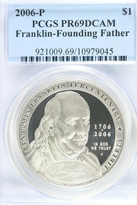 2006 P Ben Franklin Founding Father Silver Dollar Commemorative PCGS PR69DCAM - Picture 1 of 2