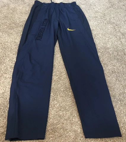 NIke West Virginia WVU Blue Track Pants Warmup Size Medium Button Close Sides Cover