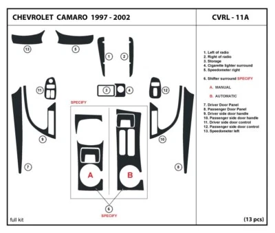 Juego de molduras de tablero de fibra de carbono real interior para Chevrolet Camaro 1997-2002 Foto 1 de 3