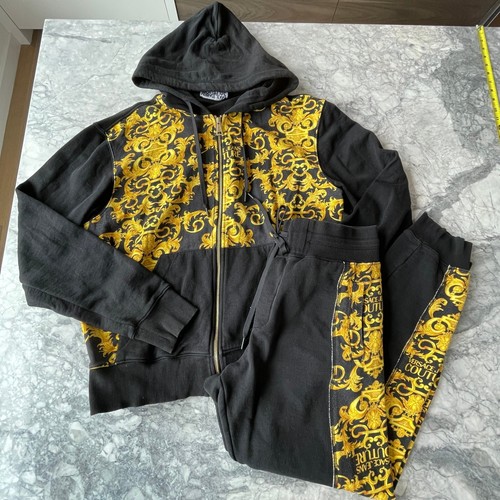 Versace Jeans Couture Set Pantaloni con Cappuccio e Felpa Nero Oro Large