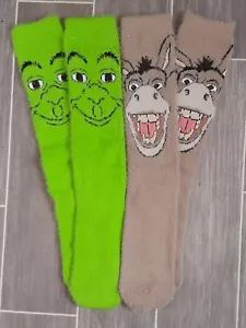 New Set of 2 SHREK & Donkey Ladies Slipper Socks Cosy Bed Socks. UK Size 4-8 - Picture 1 of 2