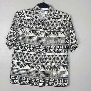 Anne Klein schwarz/weiß Tribal Print SS Camp Hemd Baumwolle Leinenmischung 8 Freizeit - Bild 1 von 7