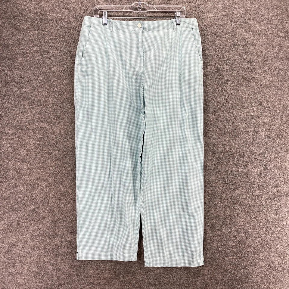 Pantalones Orvis para mujer 14 azules a cuadros tiro alto frente plano pierna ancha bolsillos de algodón Foto 1 de 4