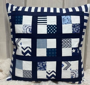 Landhausstil Kissenbezug, Patchwork Kissenhülle, blau/weiß 40x40cm - Bild 1 von 4
