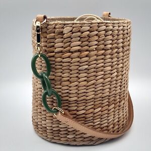 Kayu Colette Fabric Lined Straw Bucket Bag Drawstring Closure Designer Handbag