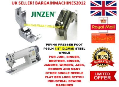 PIPING PRESSER FOOT P69LH 1/8" 3.2MM STEEL WHOLE INDUSTRIAL SEWING MACHINE PART - Image 1 of 3