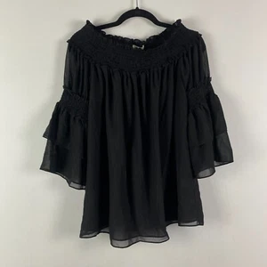 Max Studio Off Shoulder Tier Sleeve Top Size Medium Black 3/4 Sleeves - Picture 1 of 12
