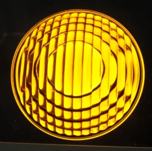 Exel! Vintage Kopp Glass R.R. Amber Sig. Lens 4 1/2 " stepped in, 16 vert. out - Picture 1 of 2