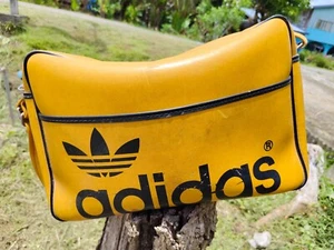 Vintage Adidas 70s Yellow Faux Leather Duffle Bag Gym Yugoslavia Trefoil Rare - Picture 1 of 11
