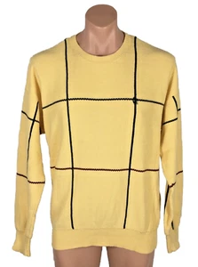 Nautica VTG 90s Knit Yellow STRIPED SWEATER Anchor Crest Sz L Cotton Sailing - Picture 1 of 8