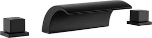 SHAMANDA Deck Mount Bathtub Faucet, Waterfall Roman Tub Filler Faucet Two Square - Picture 1 of 19