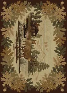5x7 Nature Print Brown Leaves Acorns Deer 6670 Area Rug - Approx 5' 3" x 7' 3" - Picture 1 of 2