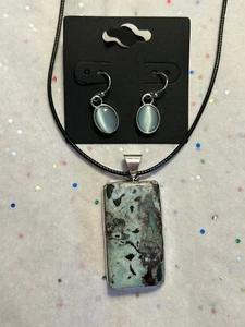 Natural Jasper 925 Silver Gemstone Pendant w Fashion Earrings - Picture 1 of 6