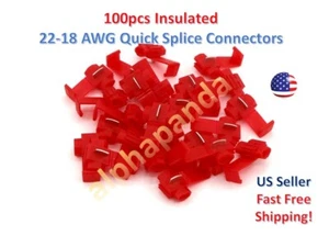 100 Red Quick Splice Tap Wire Terminal Connector 22-18 AWG Gauge Insulated - Picture 1 of 3