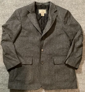 LL Bean Blazer Jacket Mens Medium Regular Herringbone Gray Wool Tweed Vintage - Picture 1 of 7