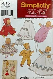Simplicity Sewing Pattern 5215 Wardrobe for Baby Dolls, Size A (S,M,L) - Picture 1 of 1