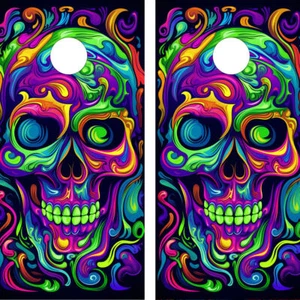 WASSERDICHT & AUSBLENDFEST Cornhole Board Wraps / bemalter Totenkopf - Bild 1 von 3
