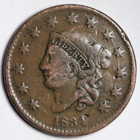 1834 Coronet Head Large Cent CHOICE FINE E304 YNL Cover