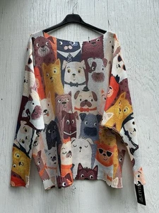 New Made in Italy Stack of Dogs Print Jumper / Knit One Size - Picture 1 of 2